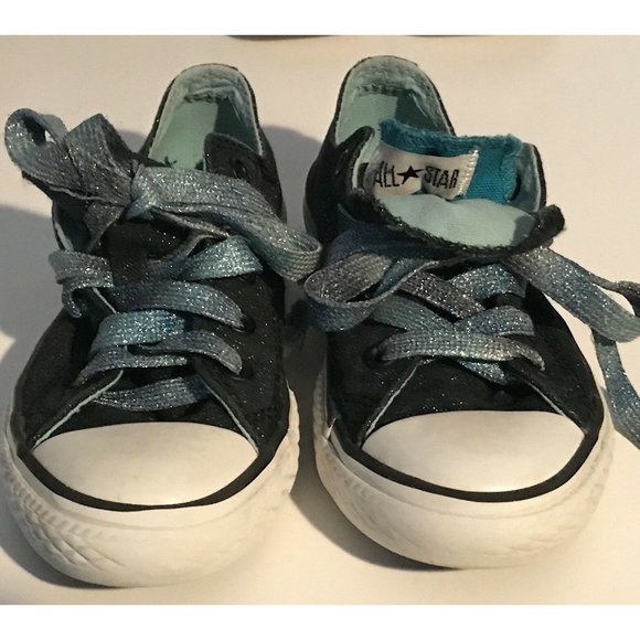 Converse All Star Chuck Taylor Low Top Sneakers Shoes Girls 13 Blue Glitter - Picture 10 of 12